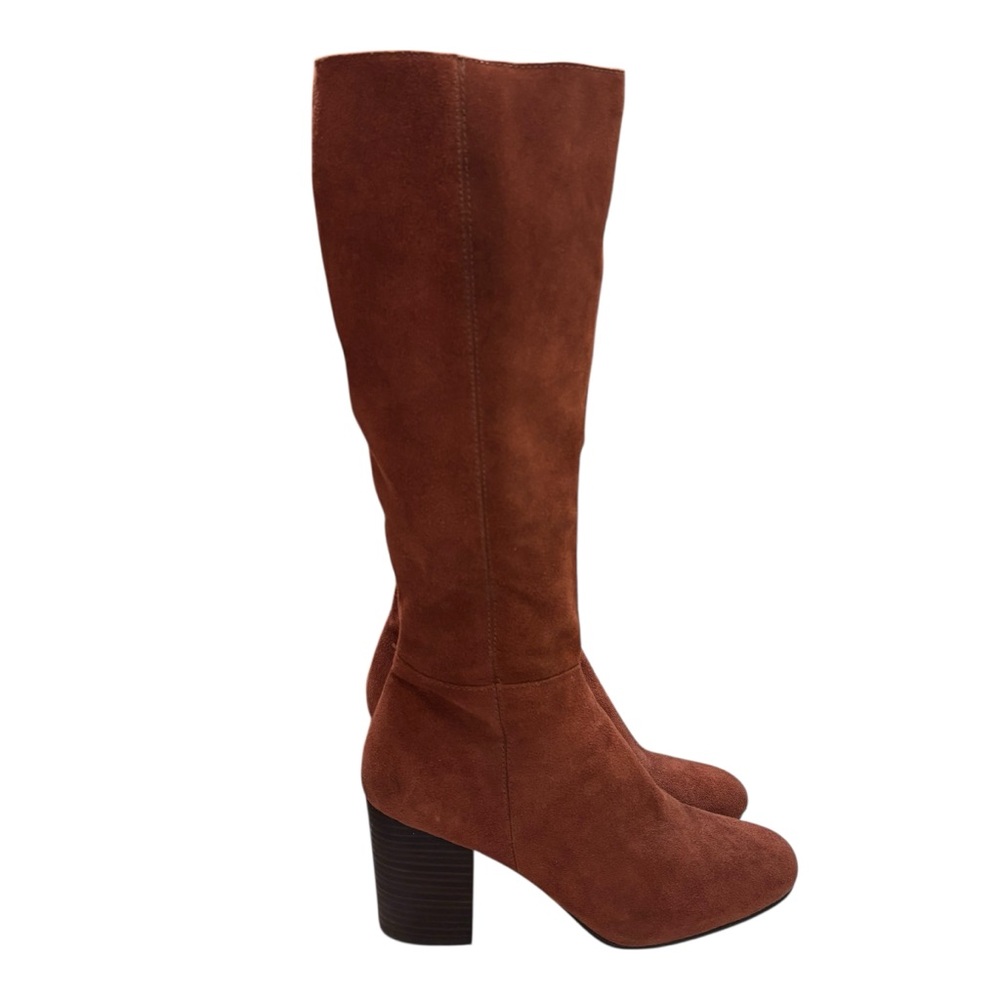 BCBGeneration Suede Tall Block-Heel Boots in Chestnut Brown